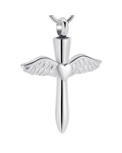 Heart Wing Cross- Stainless Steel Ashes Memorial Jewellery Pendant
