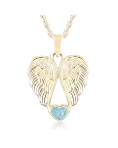 LifeStone™ Heart Wings Cremation Ashes Pendant-Azure-9ct Yellow Gold