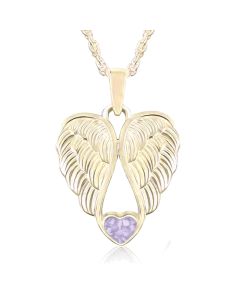 LifeStone™ Heart Wings Cremation Ashes Pendant-Lavender-9ct Yellow Gold