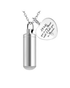 I'll hold you in my Heart Cylinder - Stainless Steel Cremation Ashes Urn Jewellery Pendant