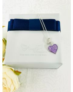 LifeStone™ Ribboned Heart Cremation Ashes Pendant-Lavender-Sterling Silver