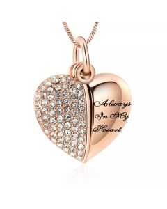 Always in my Heart Encased Rose Gold Locket - Stainless Steel Cremation Ashes Jewellery Pendant