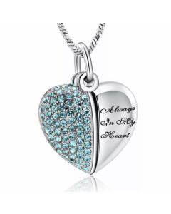 Always in my Heart Encased Blue Locket - Stainless Steel Cremation Ashes Jewellery Pendant