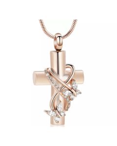 Butterfly Cross Rose Gold - Stainless Steel Cremation Ashes Jewellery Urn Pendant