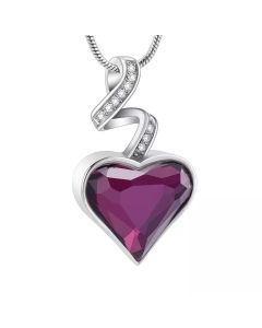Sparkle Ribbon Heart Purple -Stainless Steel Cremation Ashes Jewellery Urn Pendant