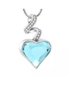 Sparkle Ribbon Heart Blue -Stainless Steel Cremation Ashes Jewellery Urn Pendant