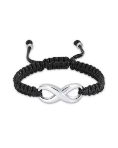 Infinity Silver Black Cord Bracelet- Stainless Steel Cremation Ashes Jewellery