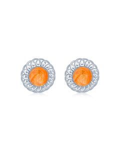 LifeStone™ Ladies Sterling Silver Forever Round Cremation Ashes Earrings-Amber