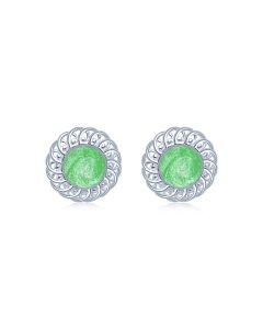LifeStone™ Ladies Sterling Silver Forever Round Cremation Ashes Earrings-Apple