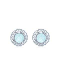 LifeStone™ Ladies Sterling Silver Forever Round Cremation Ashes Earrings-Aquamarine