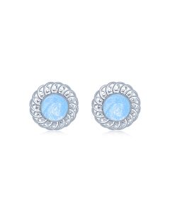 LifeStone™ Ladies Sterling Silver Forever Round Cremation Ashes Earrings-Azure
