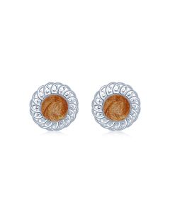 LifeStone™ Ladies Sterling Silver Forever Round Cremation Ashes Earrings-Copper