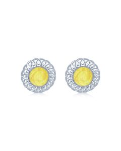 LifeStone™ Ladies Sterling Silver Forever Round Cremation Ashes Earrings-Daffodil