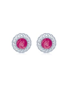 LifeStone™ Ladies Sterling Silver Forever Round Cremation Ashes Earrings-Mulberry