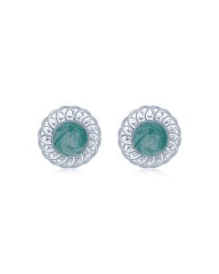 LifeStone™ Ladies Sterling Silver Forever Round Cremation Ashes Earrings-Peacock