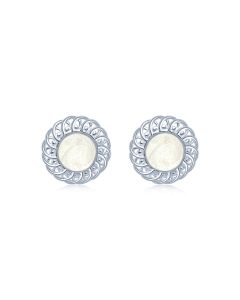 LifeStone™ Ladies Sterling Silver Forever Round Cremation Ashes Earrings-Pearl