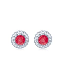LifeStone™ Ladies Sterling Silver Forever Round Cremation Ashes Earrings-Rose