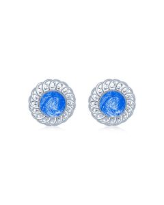 LifeStone™ Ladies Sterling Silver Forever Round Cremation Ashes Earrings-Sapphire