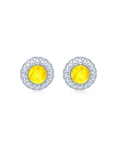 LifeStone™ Ladies Sterling Silver Forever Round Cremation Ashes Earrings-Sunflower