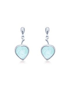 LifeStone™ Ladies Droplet Heart Cremation Ashes Earrings-Aquamarine