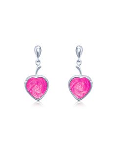 LifeStone™ Ladies Droplet Heart Cremation Ashes Earrings-Magenta