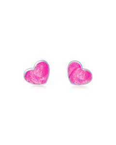 LifeStone™ Ladies Sterling Silver Asymmetric Heart Cremation Ashes Earrings-Magenta