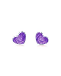 LifeStone™ Ladies Sterling Silver Asymmetric Heart Cremation Ashes Earrings-Violet