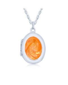LifeStone™ Ladies Sterling Silver Cremation Ashes Oval Photo Locket-Amber