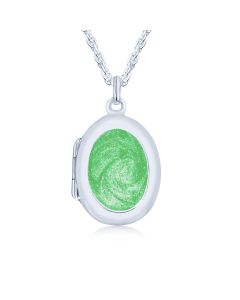 LifeStone™ Ladies Sterling Silver Cremation Ashes Oval Photo Locket-Apple