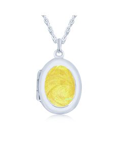 LifeStone™ Ladies Sterling Silver Cremation Ashes Oval Photo Locket-Daffodil