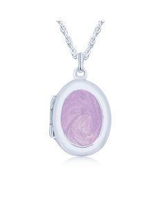 LifeStone™ Ladies Sterling Silver Cremation Ashes Oval Photo Locket-Lavender