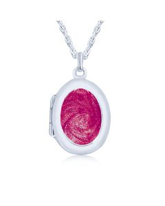 LifeStone™ Ladies Sterling Silver Cremation Ashes Oval Photo Locket-Mulberry