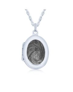 LifeStone™ Ladies Sterling Silver Cremation Ashes Oval Photo Locket-Midnight