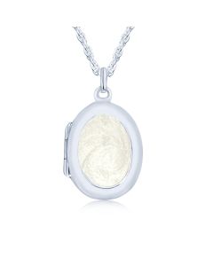 LifeStone™ Ladies Sterling Silver Cremation Ashes Oval Photo Locket-Pearl