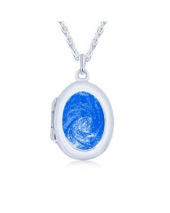 LifeStone™ Ladies Sterling Silver Cremation Ashes Oval Photo Locket-Sapphire