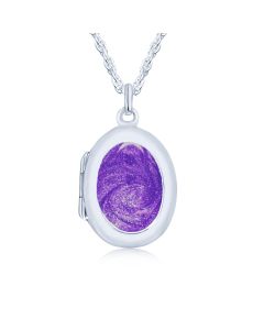 LifeStone™ Ladies Sterling Silver Cremation Ashes Oval Photo Locket-Violet