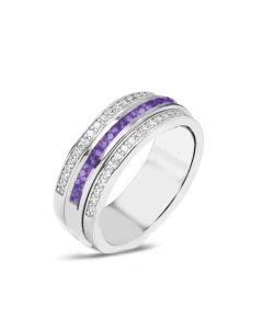 LifeStone™ Memories Unisex Cremation Ashes Ring-Violet-Sterling Silver