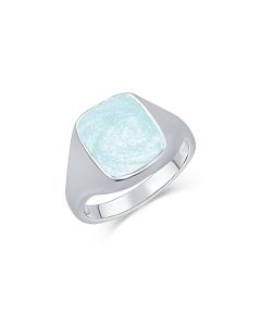 LifeStone™ Gents Signet Cremation Ashes Ring-Aquamarine-Sterling Silver