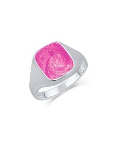 LifeStone™ Gents Signet Cremation Ashes Ring-Magenta-Sterling Silver