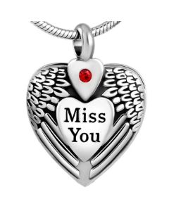 Miss You Heart - Stainless Steel Cremation Ashes Jewellery Pendant