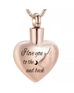 Moon & Back Heart Rose Gold - Stainless Steel Ashes Jewellery Memorial Urn Pendant
