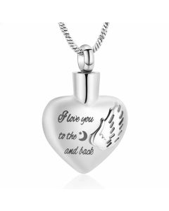 Moon & Back Heart - Stainless Steel Ashes Jewellery Memorial Urn Pendant