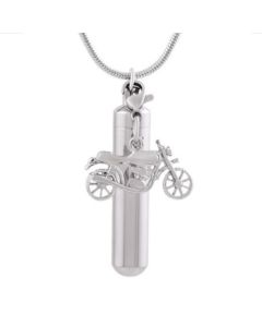 Motorcycle Charm Cylinder - Stainless Steel Cremation Ashes Memorial Pendant