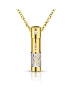 Only Love Gold/Grey Cylinder - Stainless Steel Cremation Ashes Memorial Pendant
