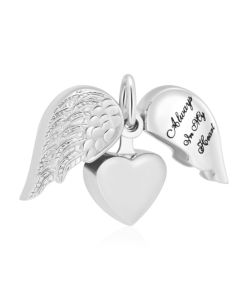 Winged Heart Encased Locket - Stainless Steel Cremation Ashes Jewellery Pendant