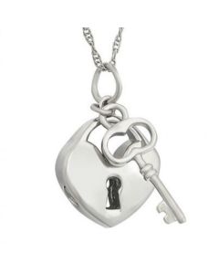 Padlock and Key Heart - Stainless Steel Cremation Ashes Urn Pendant