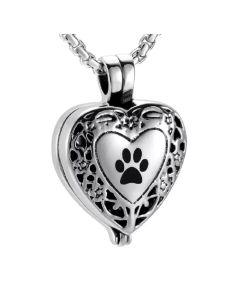 Paw Heart Locket - Stainless Steel Cremation Ashes Jewellery Urn Pendant