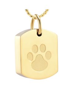 Paw Dog Tag - Gold Stainless Steel Pet Cremation Ashes Jewellery Pendant