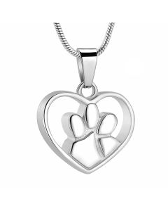 Paw Print in my Heart - Stainless Steel Ashes Jewellery Necklace Pendant