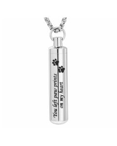 Paw Prints Cylinder - Stainless Steel Cremation Ashes Urn Jewellery Pendant